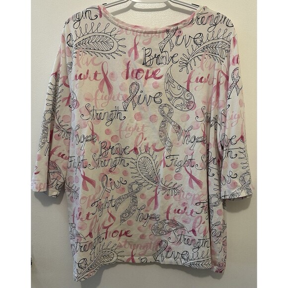 CJ Banks 2X Pink Breast Cancer Awareness Top Ribbon Hope Love Rhinestones - Picture 2 of 5